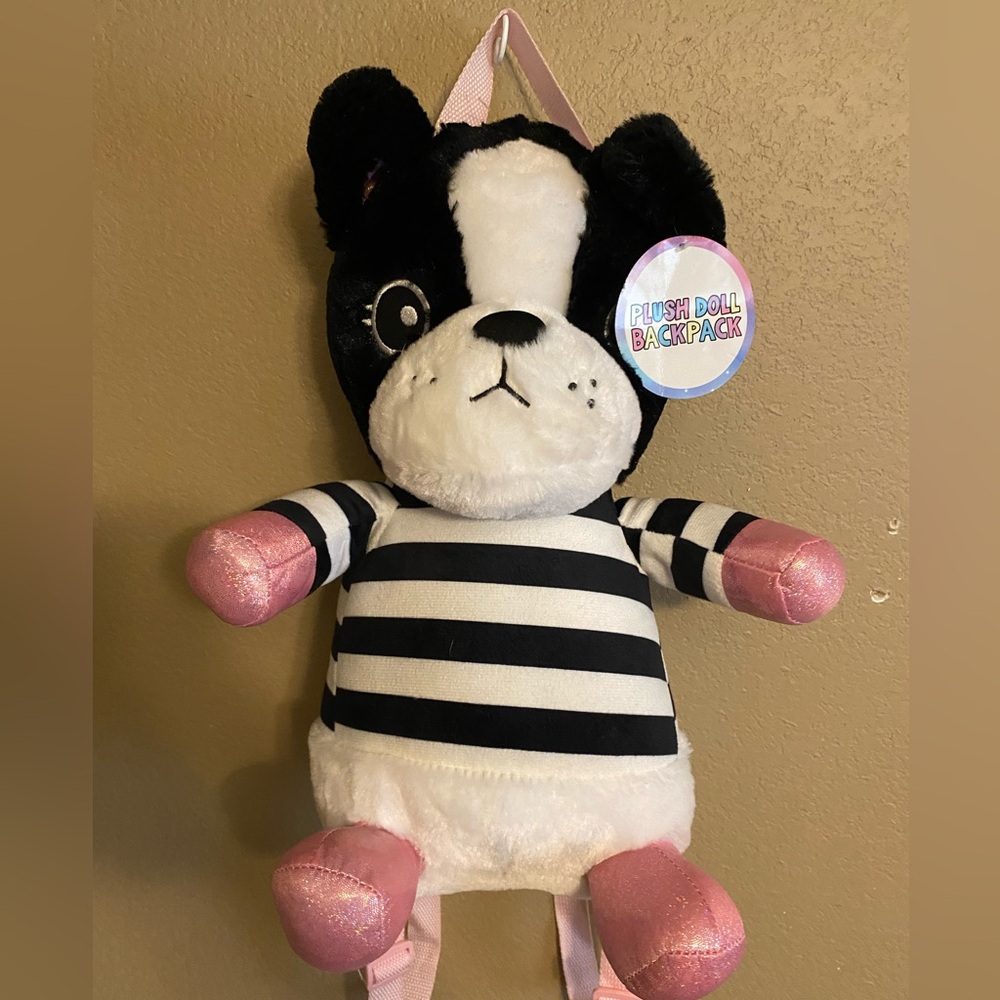 Plush Doll Backpack NEW Black White and Pink